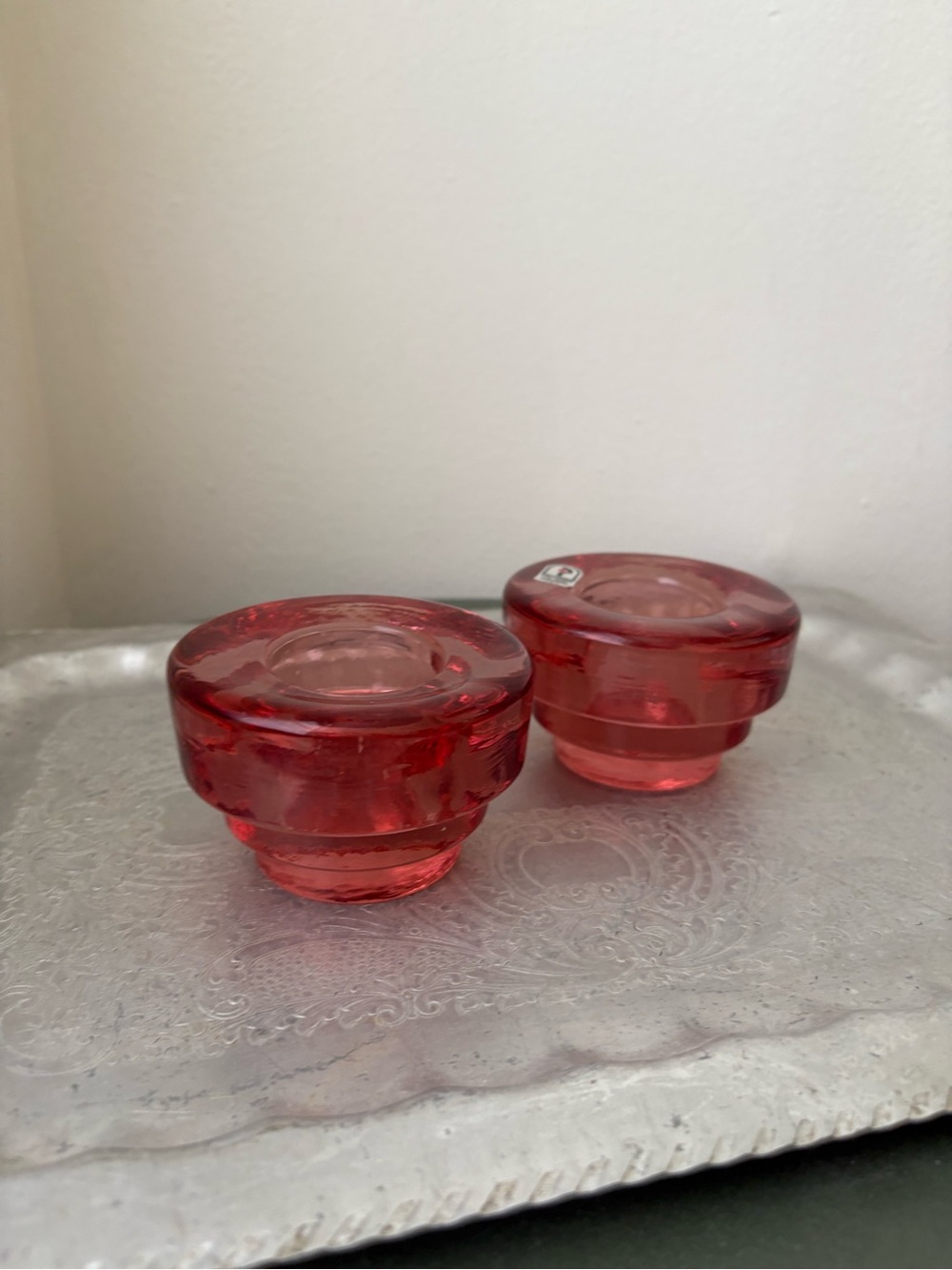 Pink Glass Tea Light Holders - Decorative Home Accents